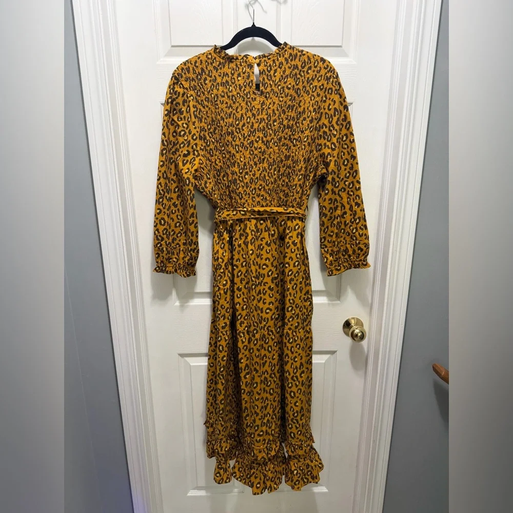 Printfresh Leopard Print Midi Dress in Mustard and Brown - Picture 6 of 8